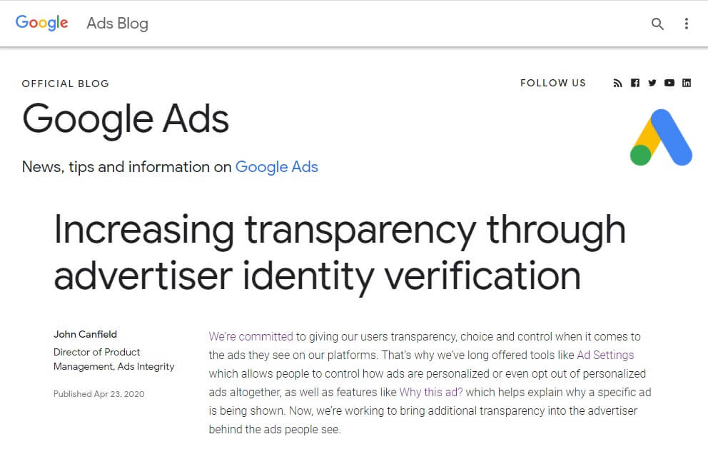 Google verifica la identidad de sus anunciantes