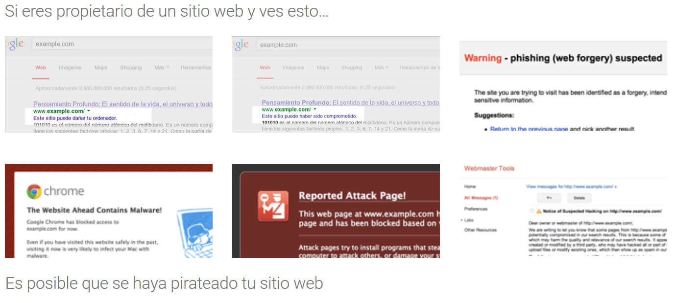 avisos de web con problemas de seguridad