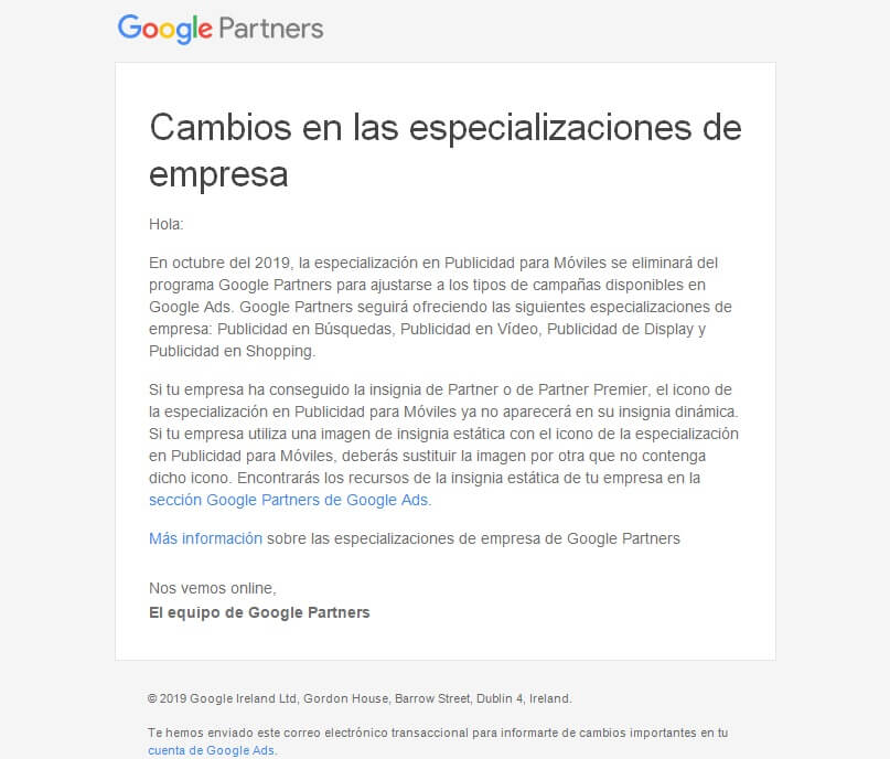google partners elimina especializacion publicidad para moviles