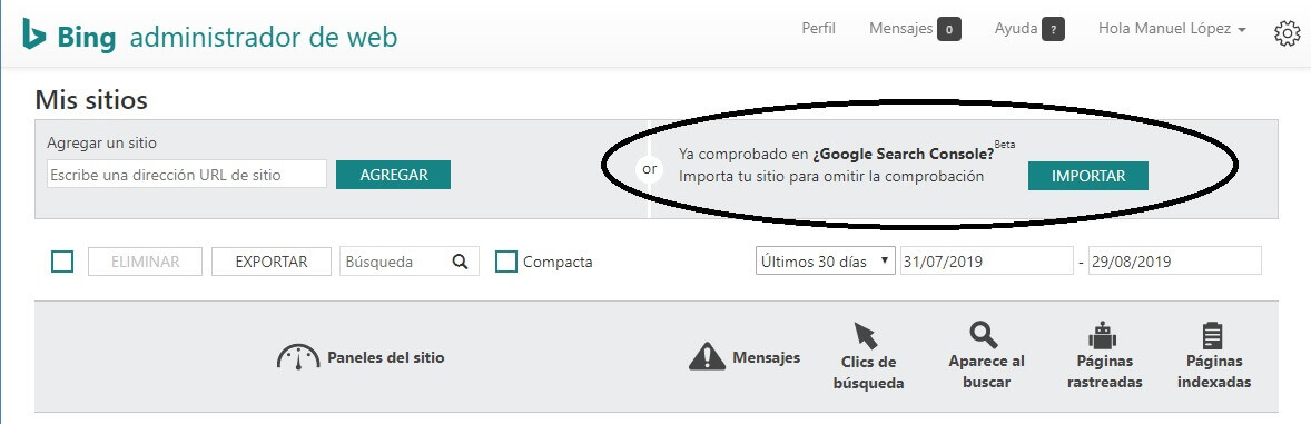 tutorial google search console importar a bing webmasters tools