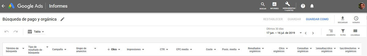 tutorial search console informe google ads búsqueda pago orgánica