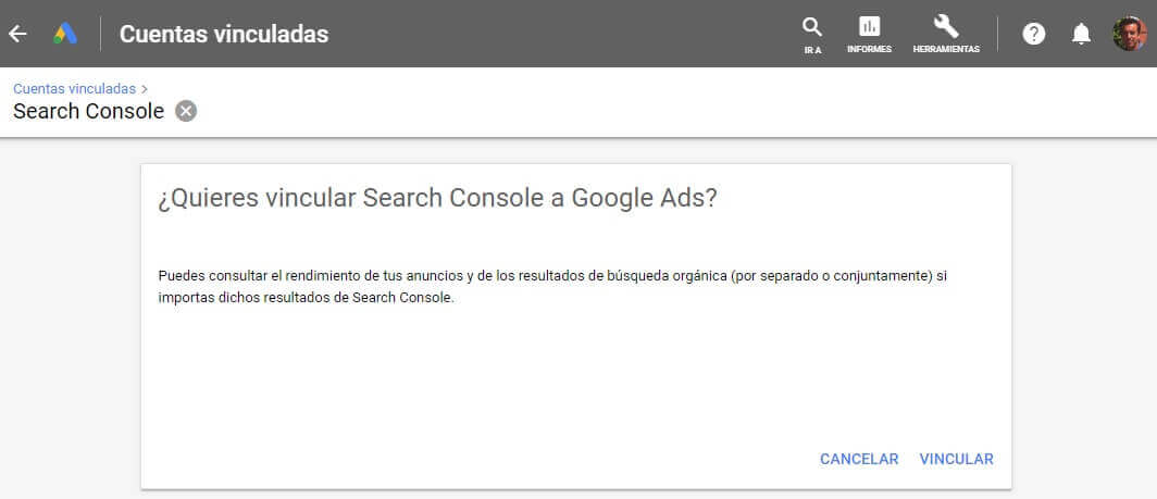 tutorial search console quieres vincular google ads