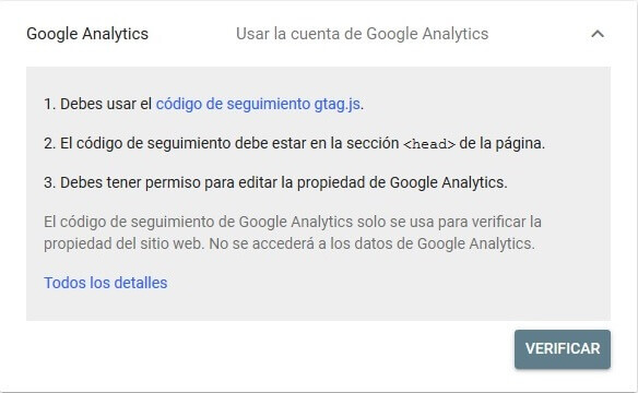 tutorial search console verificar propiedad google analytics