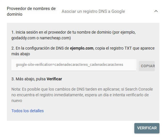 tutorial search console verificar propiedad google registro dns