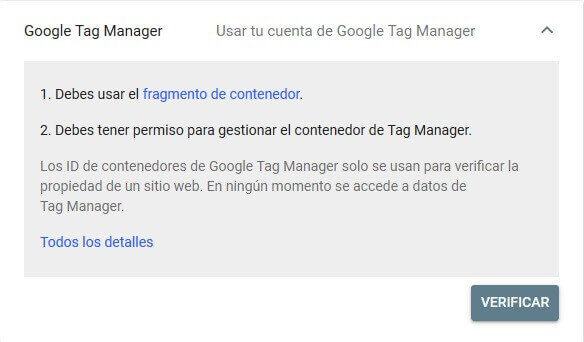 tutorial search console verificar propiedad google tag manager