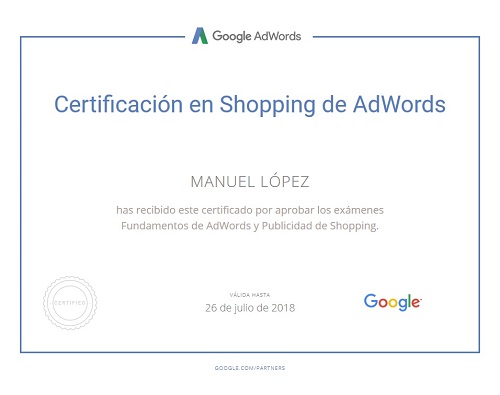 Google Adwords Shopping Certificate
