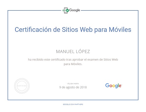 Google mobile Certificate