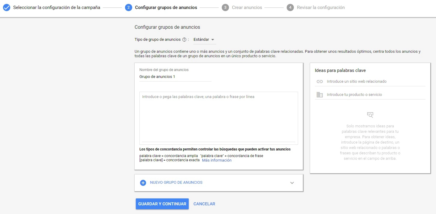 anuncios estandar campaña google adwords
