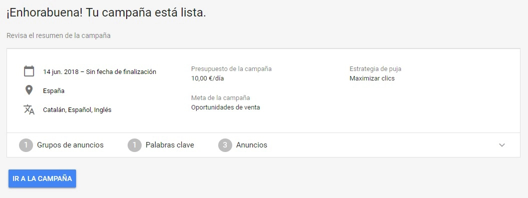 fin campaña google adwords