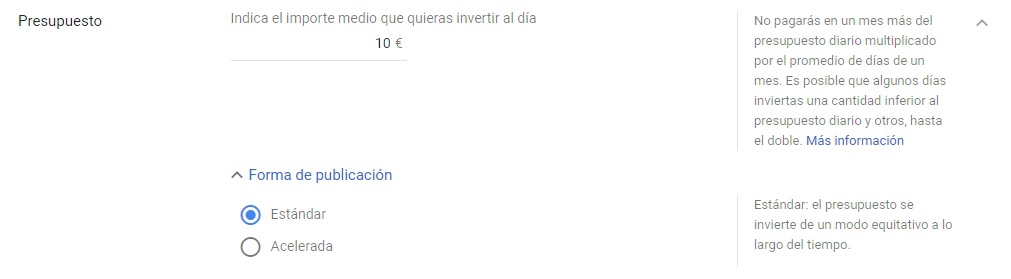 presupuesto campaña google adwords