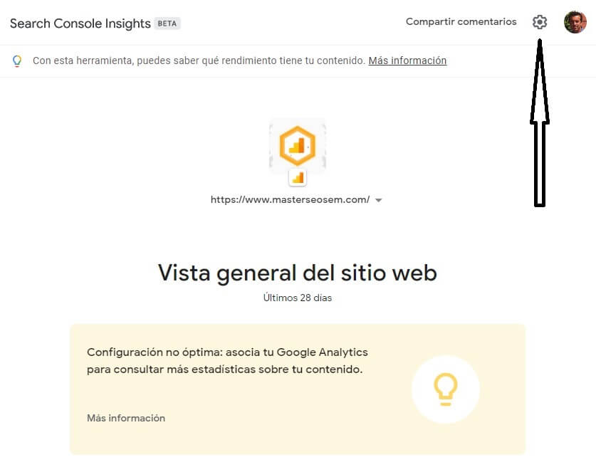 search console insights asociar analytics