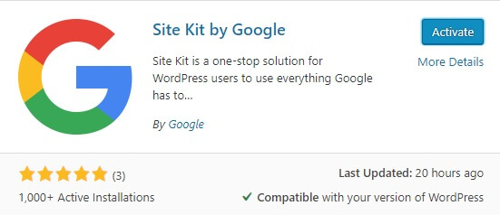 site kit by google activate