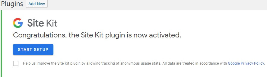 site kit by google start setup