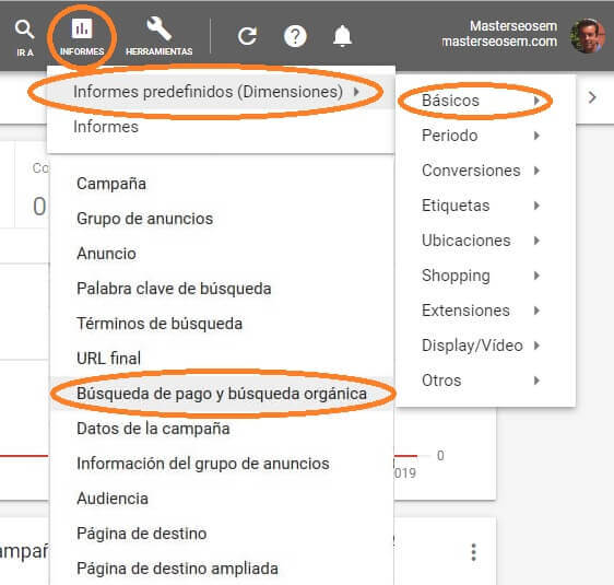 tutorial search console acceder informe google ads búsqueda pago orgánica