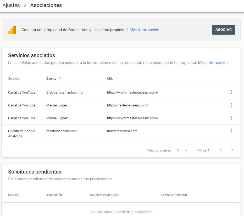 tutorial search console ajustes asociaciones