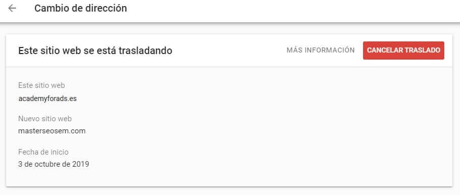 tutorial search console cambio de direccion cancelar