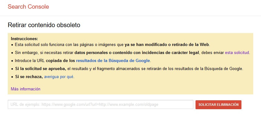 tutorial search console retirar contenido obsoleto